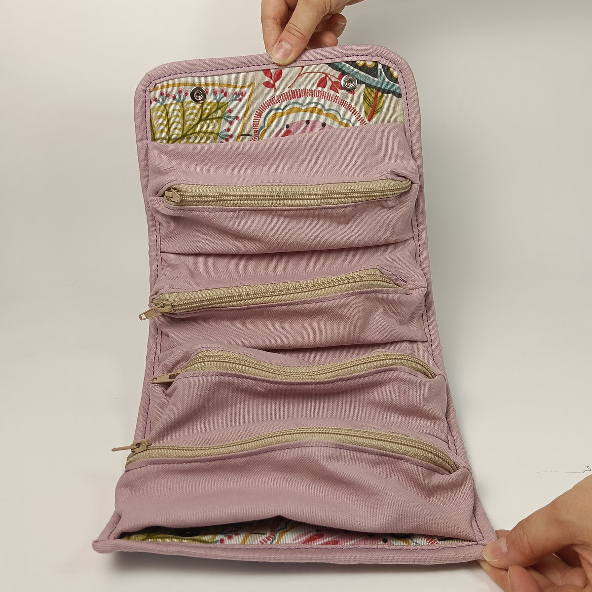 BEAUTY CASE - Da Viaggio Arrotolabile in Cotone Loneta Rosa Floreale - Prodotto artigianale