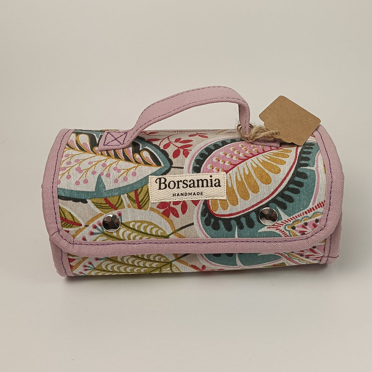 BEAUTY CASE - Da Viaggio Arrotolabile in Cotone Loneta Rosa Floreale - Prodotto artigianale