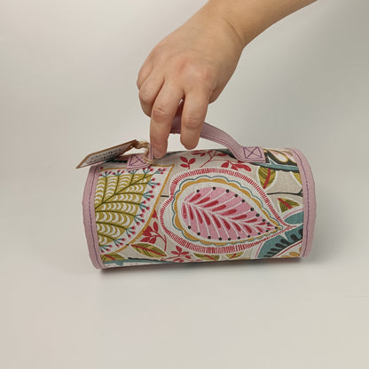 BEAUTY CASE - Da Viaggio Arrotolabile in Cotone Loneta Rosa Floreale - Prodotto artigianale