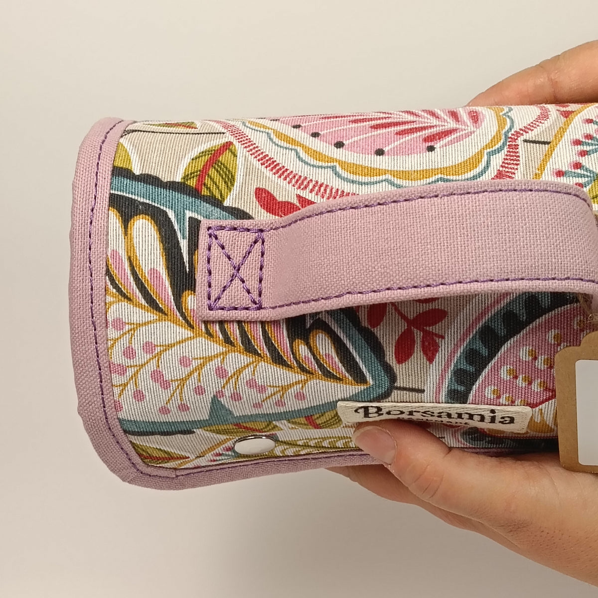 BEAUTY CASE - Da Viaggio Arrotolabile in Cotone Loneta Rosa Floreale - Prodotto artigianale