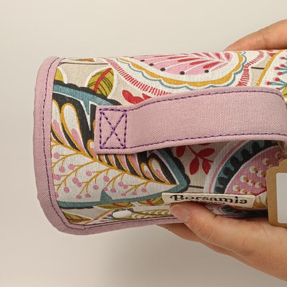 BEAUTY CASE - Da Viaggio Arrotolabile in Cotone Loneta Rosa Floreale - Prodotto artigianale