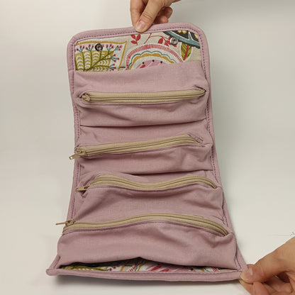 BEAUTY CASE - Da Viaggio Arrotolabile in Cotone Loneta Rosa Floreale - Prodotto artigianale