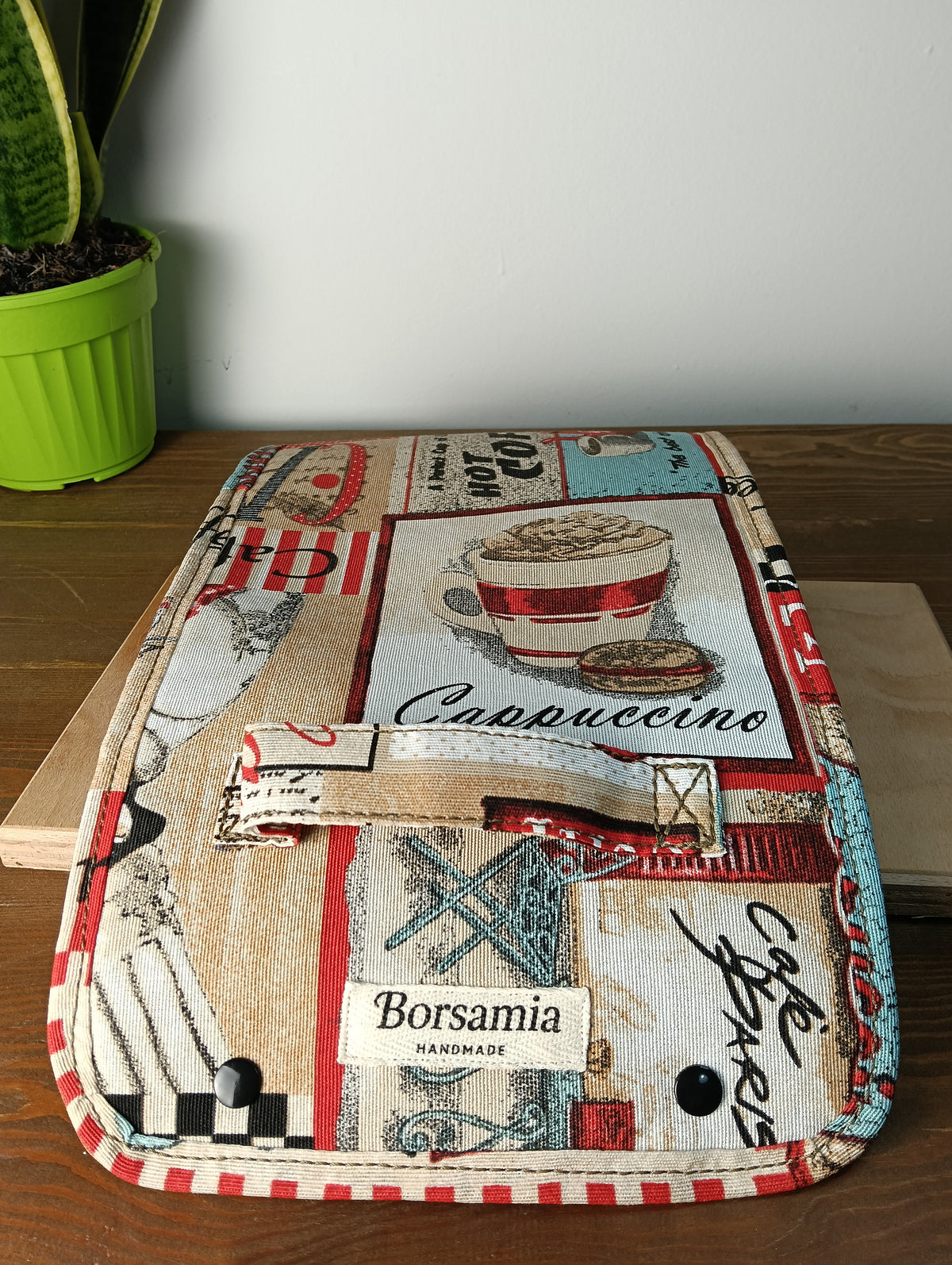 BEAUTY CASE - Organizer arrotolabile fatto a mano tessuto stampa caffè - Prodotto artigianale