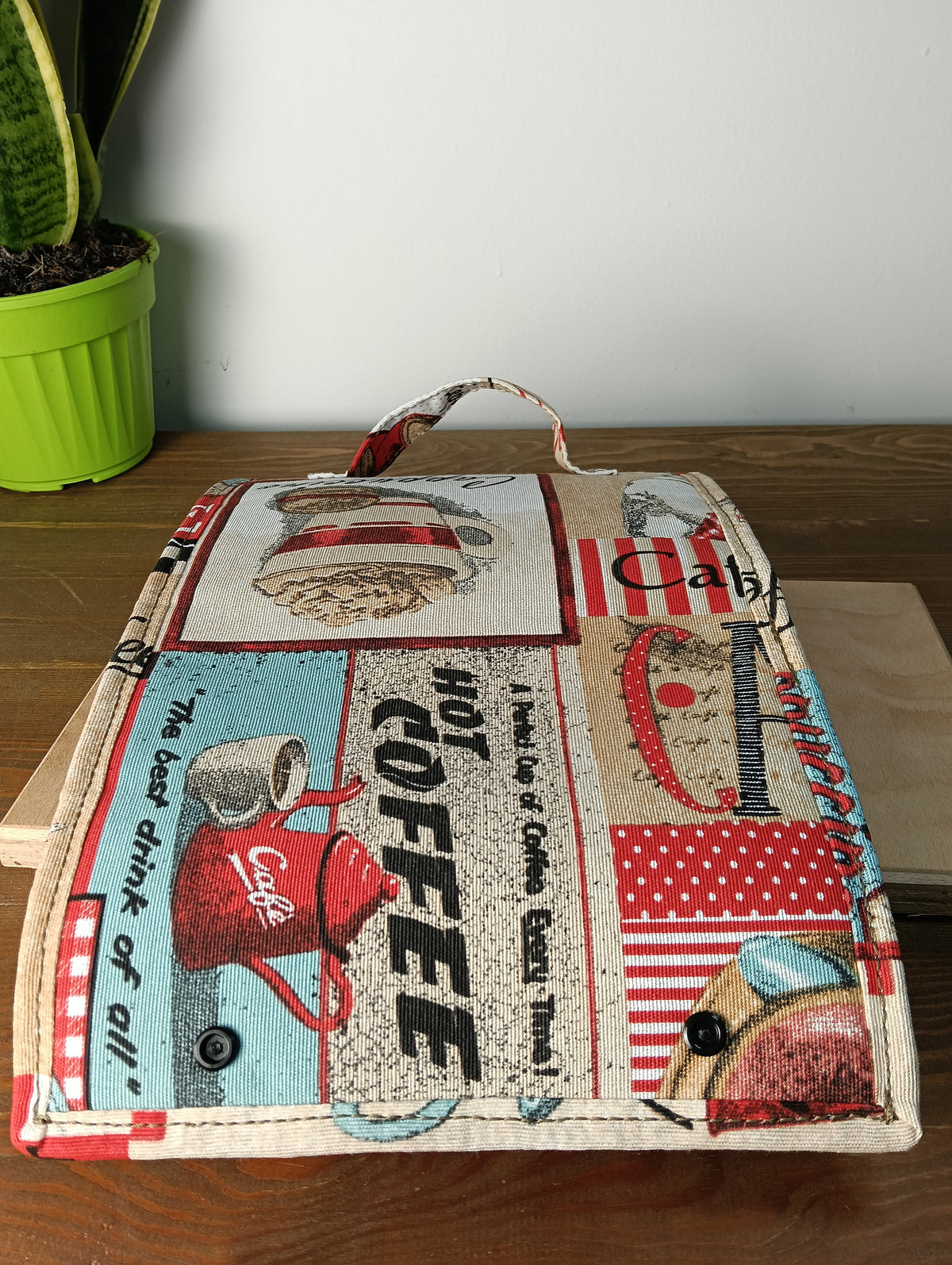 BEAUTY CASE - Organizer arrotolabile fatto a mano tessuto stampa caffè - Prodotto artigianale