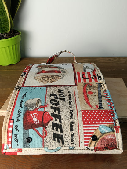 BEAUTY CASE - Organizer arrotolabile fatto a mano tessuto stampa caffè - Prodotto artigianale