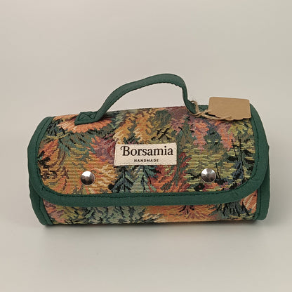 BEAUTY CASE -  Da Viaggio Arrotolabile in Gobelin Floreale Verde - Prodotto artigianale