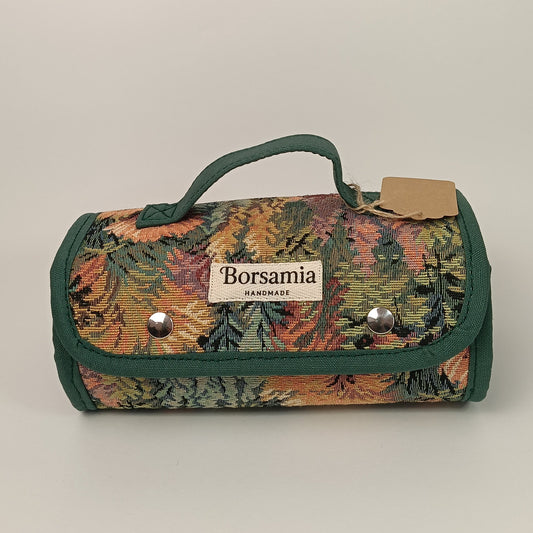 BEAUTY CASE -  Da Viaggio Arrotolabile in Gobelin Floreale Verde - Prodotto artigianale