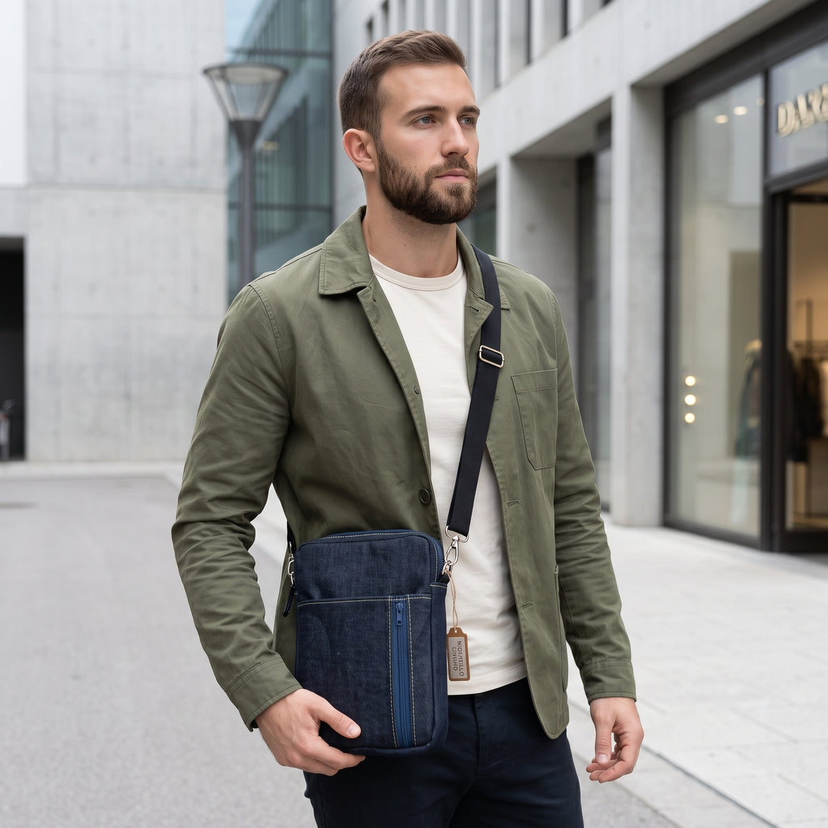 BORSELLO - Uomo in Denim Blu - Borsa a Tracolla Multitasche - Prodotto artigianale