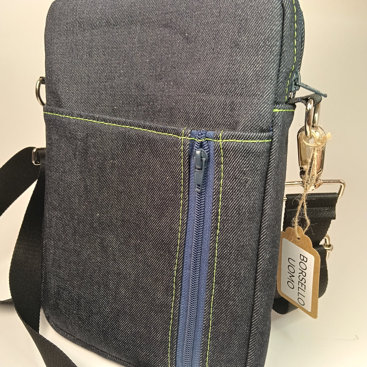 BORSELLO - Uomo in Denim Blu - Borsa a Tracolla Multitasche - Prodotto artigianale