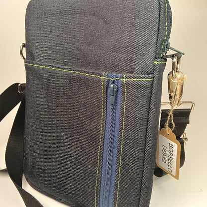 BORSELLO - Uomo in Denim Blu - Borsa a Tracolla Multitasche - Prodotto artigianale