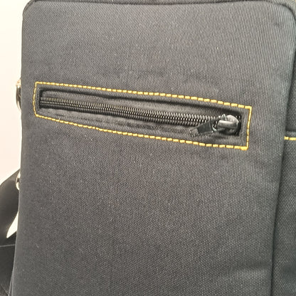 BORSELLO - Uomo in Canvas Nero - Tracolla - Artigianale con Cuciture a Contrasto