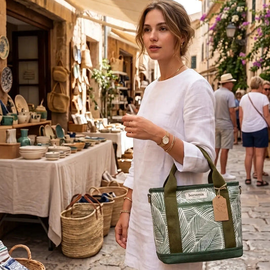 ALESSANDRA - Borsa a mano con tracolla e stampa foglie