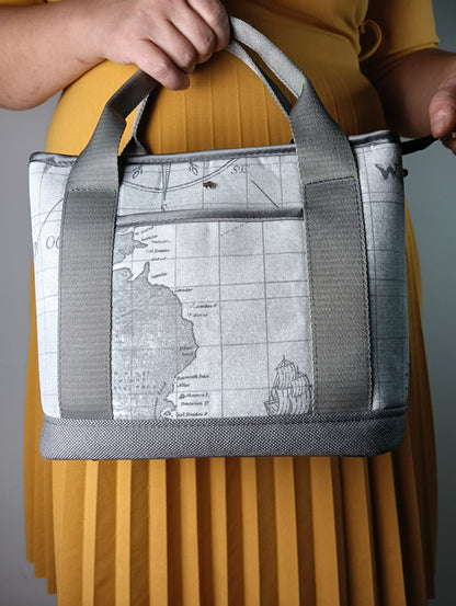 ALESSANDRA - Borsa a mano con tracolla e stampa mappa antica