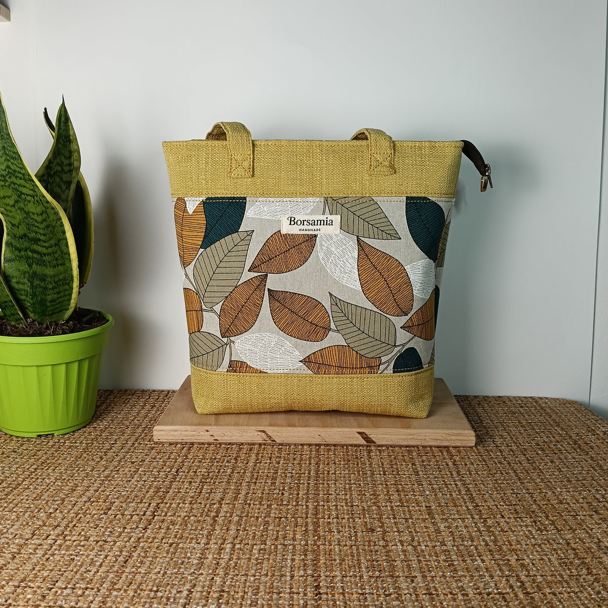 ANITA - Borsa tote bag fatta a mano tessuto jacquard giallo e tessuto stampato - Prodotto artigianale