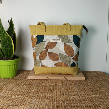 ANITA - Borsa tote bag fatta a mano tessuto jacquard giallo e tessuto stampato - Prodotto artigianale