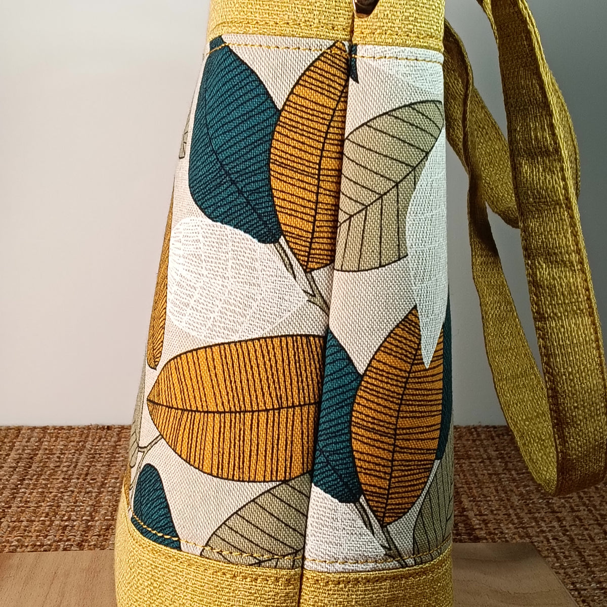 ANITA - Borsa tote bag fatta a mano tessuto jacquard giallo e tessuto stampato - Prodotto artigianale