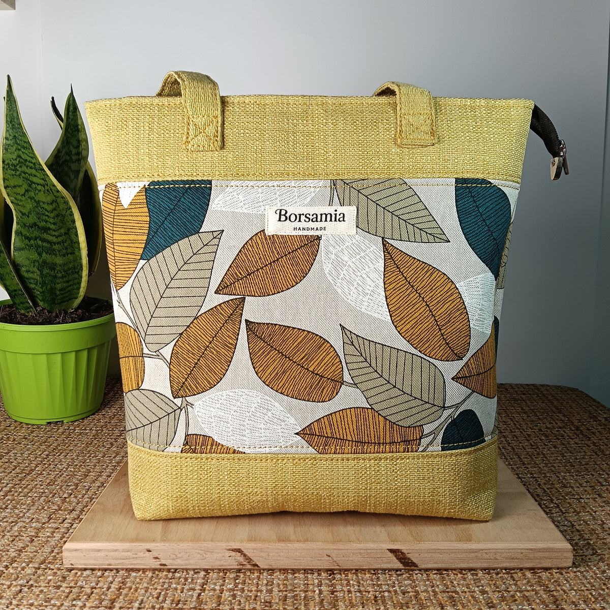 ANITA - Borsa tote bag fatta a mano tessuto jacquard giallo e tessuto stampato - Prodotto artigianale