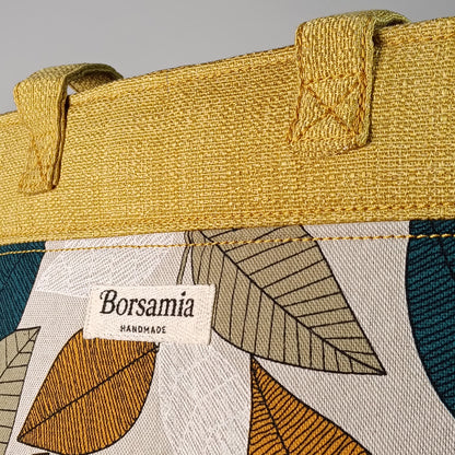 ANITA - Borsa tote bag fatta a mano tessuto jacquard giallo e tessuto stampato - Prodotto artigianale