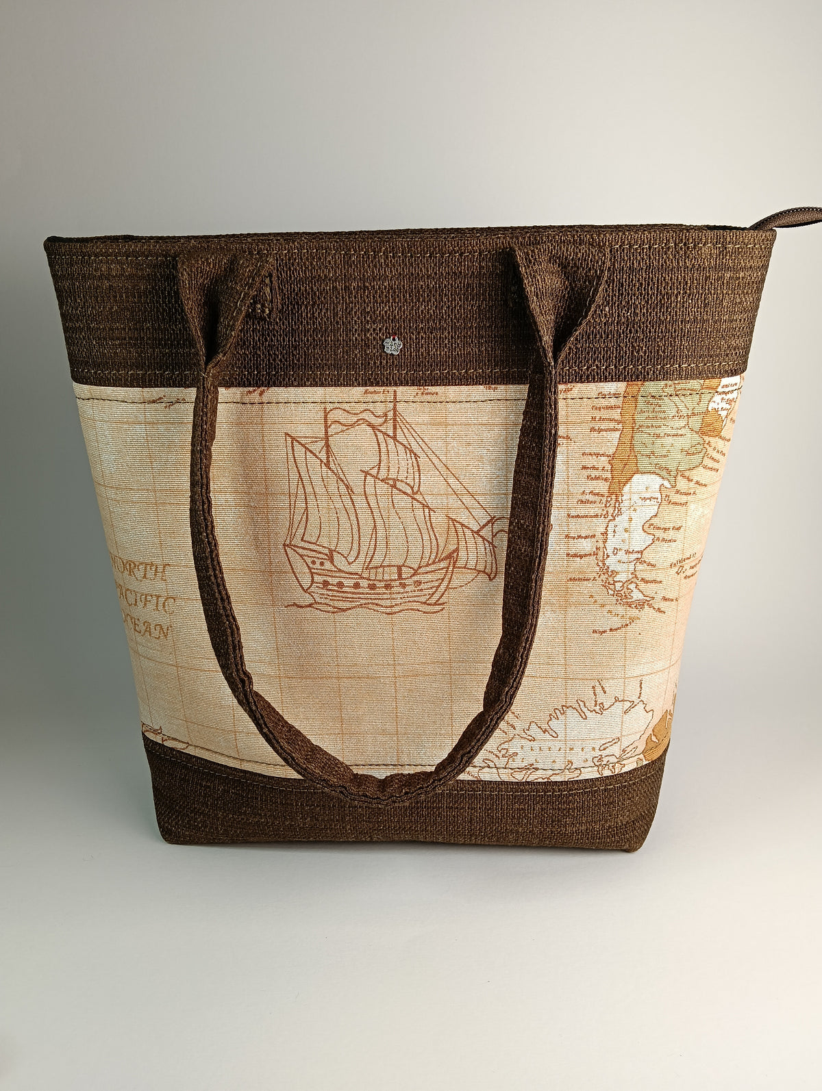 ANITA - Borsa tote bag fatta a mano tessuto stampato mappa antica - Prodotto artigianale