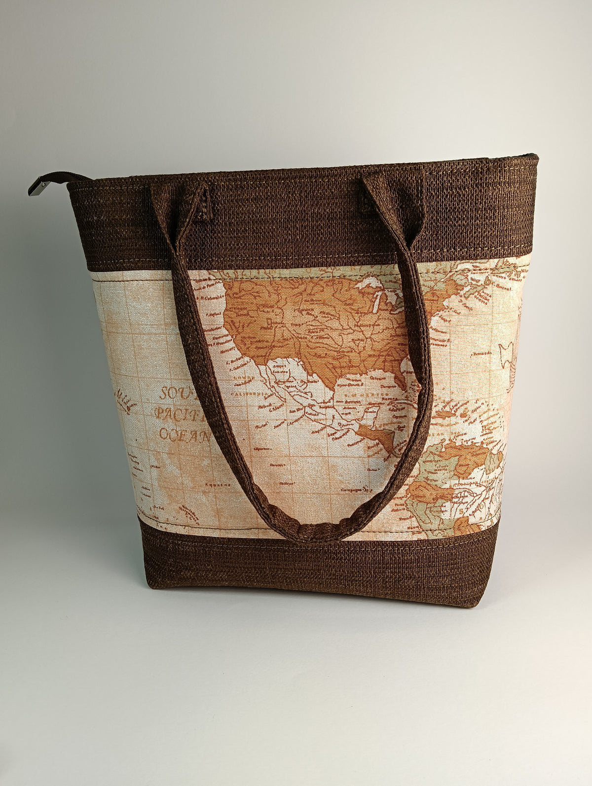 ANITA - Borsa tote bag fatta a mano tessuto stampato mappa antica - Prodotto artigianale