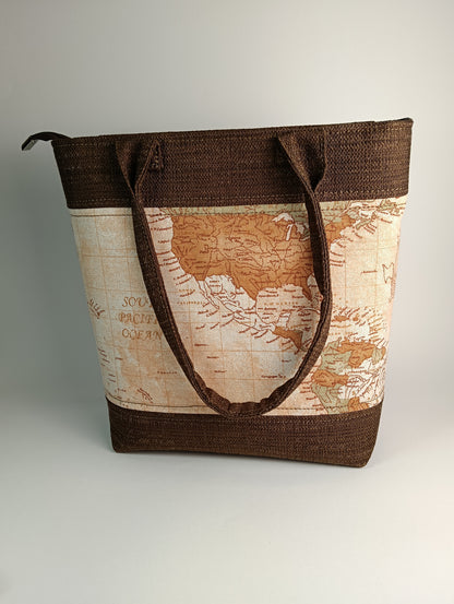 ANITA - Borsa tote bag fatta a mano tessuto stampato mappa antica - Prodotto artigianale