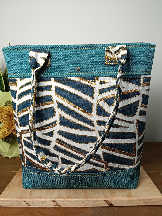 ANITA - Borsa tote bag fatta a mano tessuto forme geometriche - Prodotto artigianale