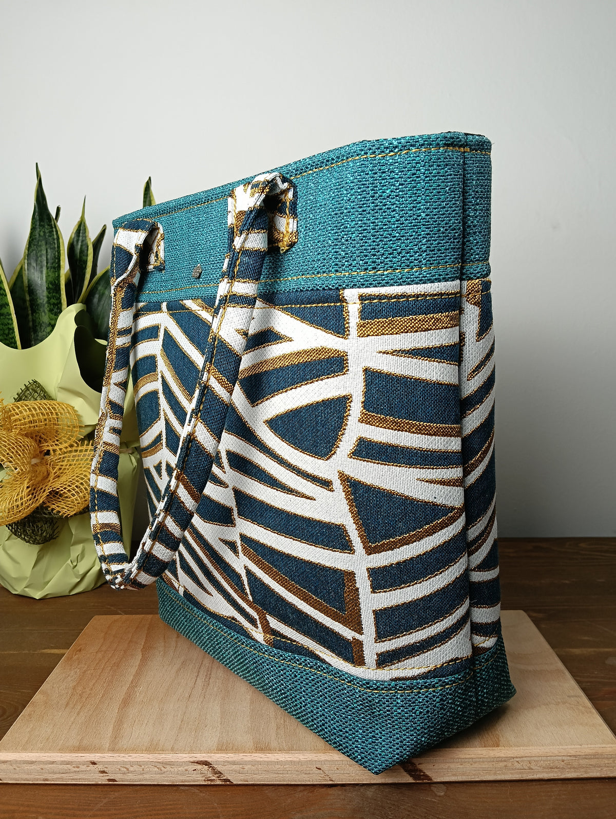 ANITA - Borsa tote bag fatta a mano tessuto forme geometriche - Prodotto artigianale