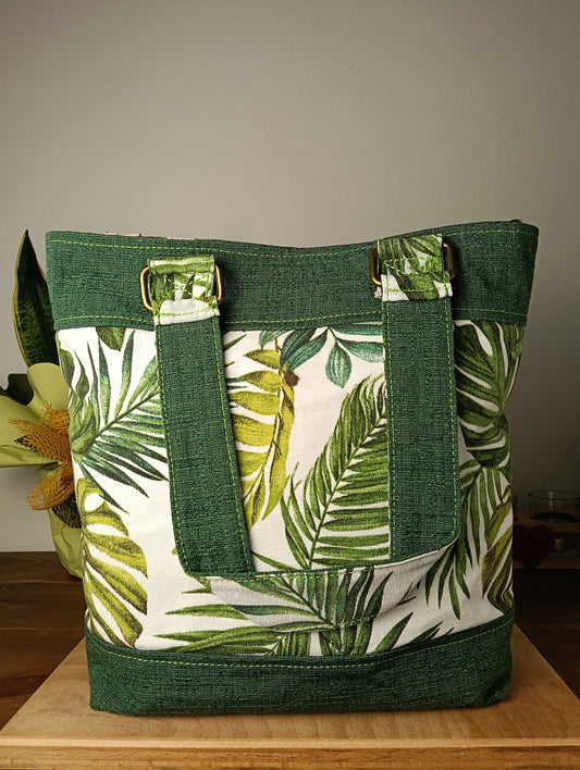 ANITA - Borsa tote bag fatta a mano tessuto jacquard e stampa natura - Prodotto artigianale