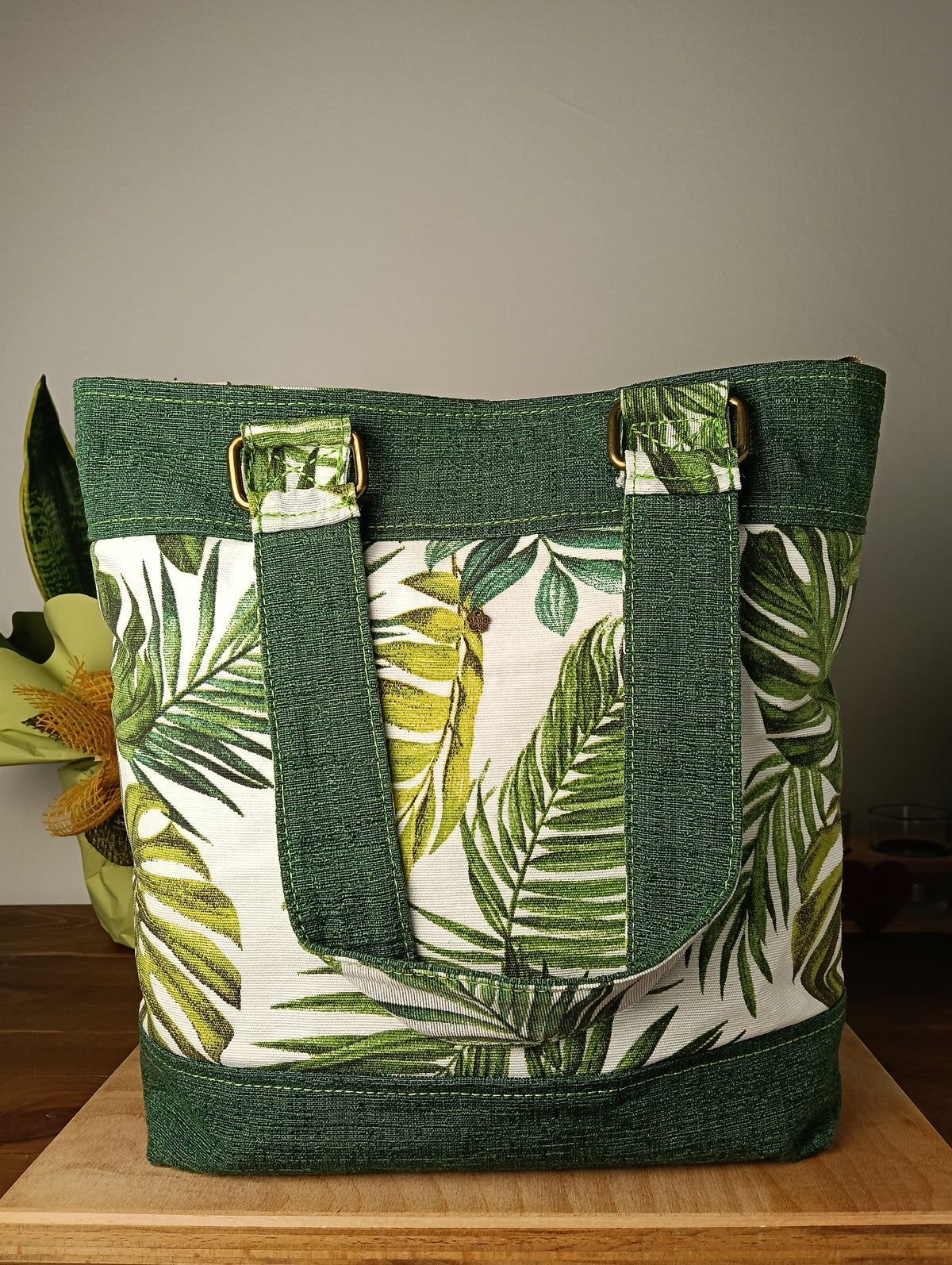 ANITA - Borsa tote bag fatta a mano tessuto jacquard e stampa natura - Prodotto artigianale