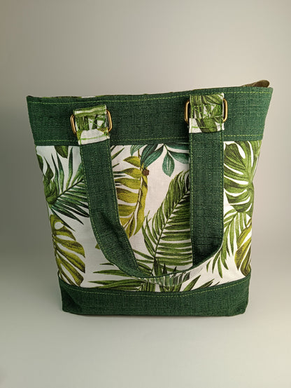 ANITA - Borsa tote bag fatta a mano tessuto jacquard e stampa natura - Prodotto artigianale
