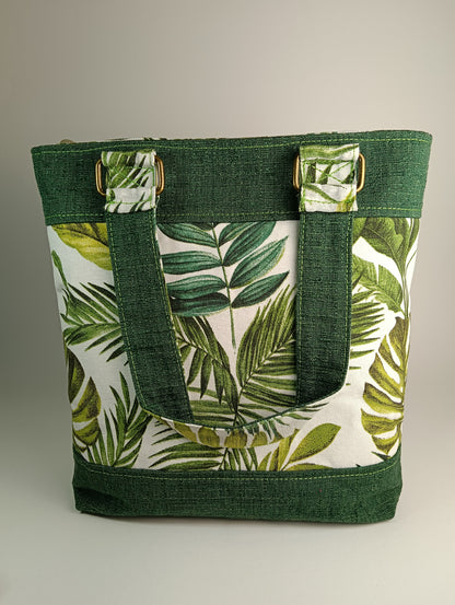 ANITA - Borsa tote bag fatta a mano tessuto jacquard e stampa natura - Prodotto artigianale