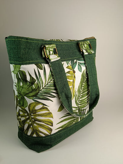 ANITA - Borsa tote bag fatta a mano tessuto jacquard e stampa natura - Prodotto artigianale