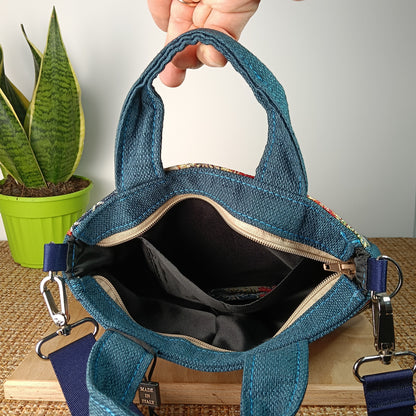 ESTER - Borsa strutturata fatta a mano in tessuto jacquard onde giapponesi- Prodotto artigianale