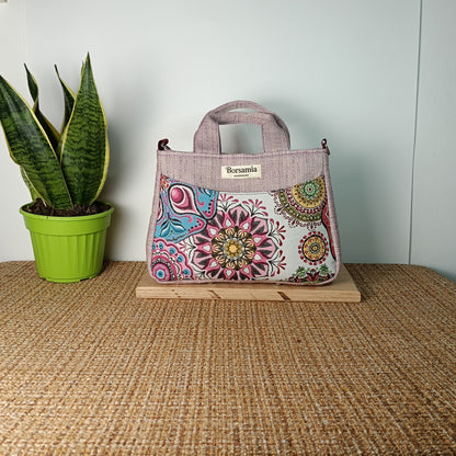 ESTER - Borsa strutturata fatta a mano tessuto jacquard rosa - Prodotto artigianale