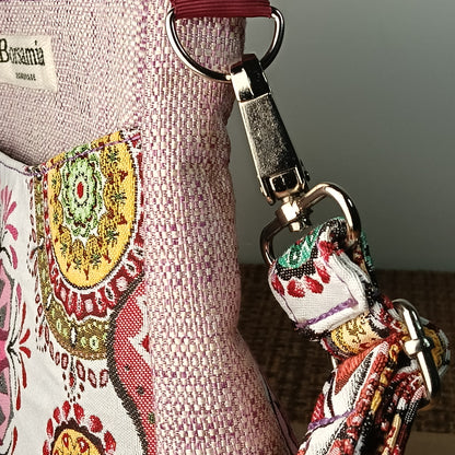 ESTER - Borsa strutturata fatta a mano tessuto jacquard rosa - Prodotto artigianale