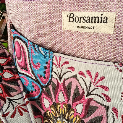 ESTER - Borsa strutturata fatta a mano tessuto jacquard rosa - Prodotto artigianale