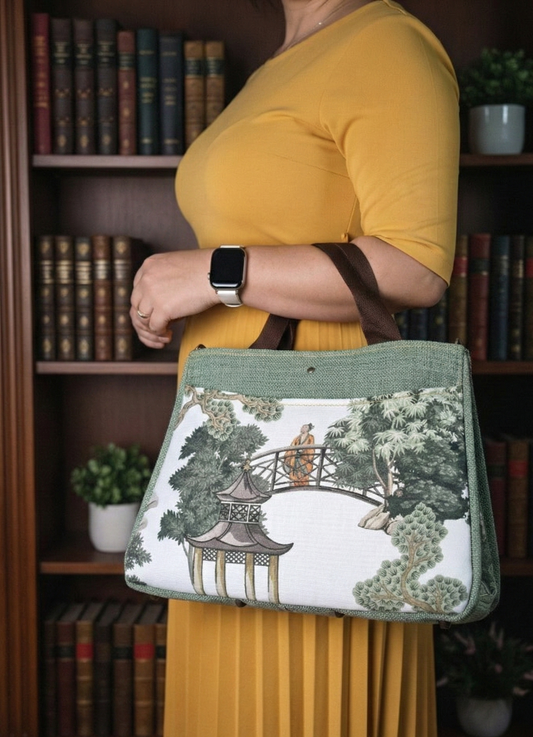 ESTER - Borsa strutturata fatta a mano in stampa giardino orientale - Prodotto artigianale