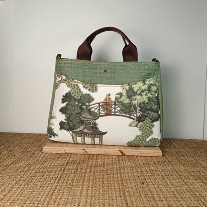 ESTER - Borsa strutturata fatta a mano in stampa giardino orientale - Prodotto artigianale