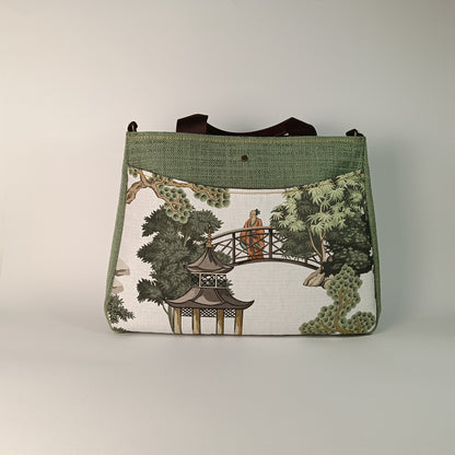 ESTER - Borsa strutturata fatta a mano in stampa giardino orientale - Prodotto artigianale