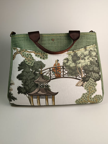 ESTER - Borsa strutturata fatta a mano in stampa giardino orientale - Prodotto artigianale