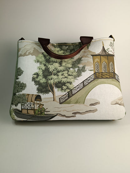 ESTER - Borsa strutturata fatta a mano in stampa giardino orientale - Prodotto artigianale