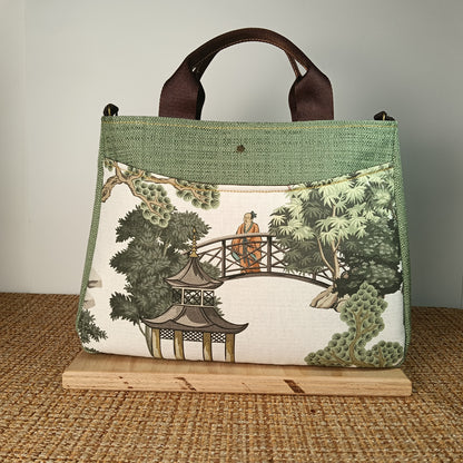ESTER - Borsa strutturata fatta a mano in stampa giardino orientale - Prodotto artigianale