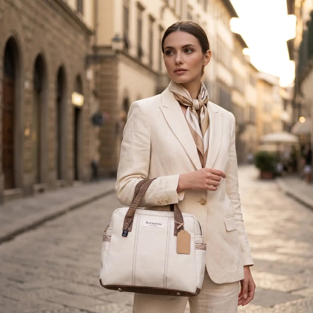 GINEVRA - Borsa in pelle sintetica e tessuto fatta a mano - Prodotto artigianale