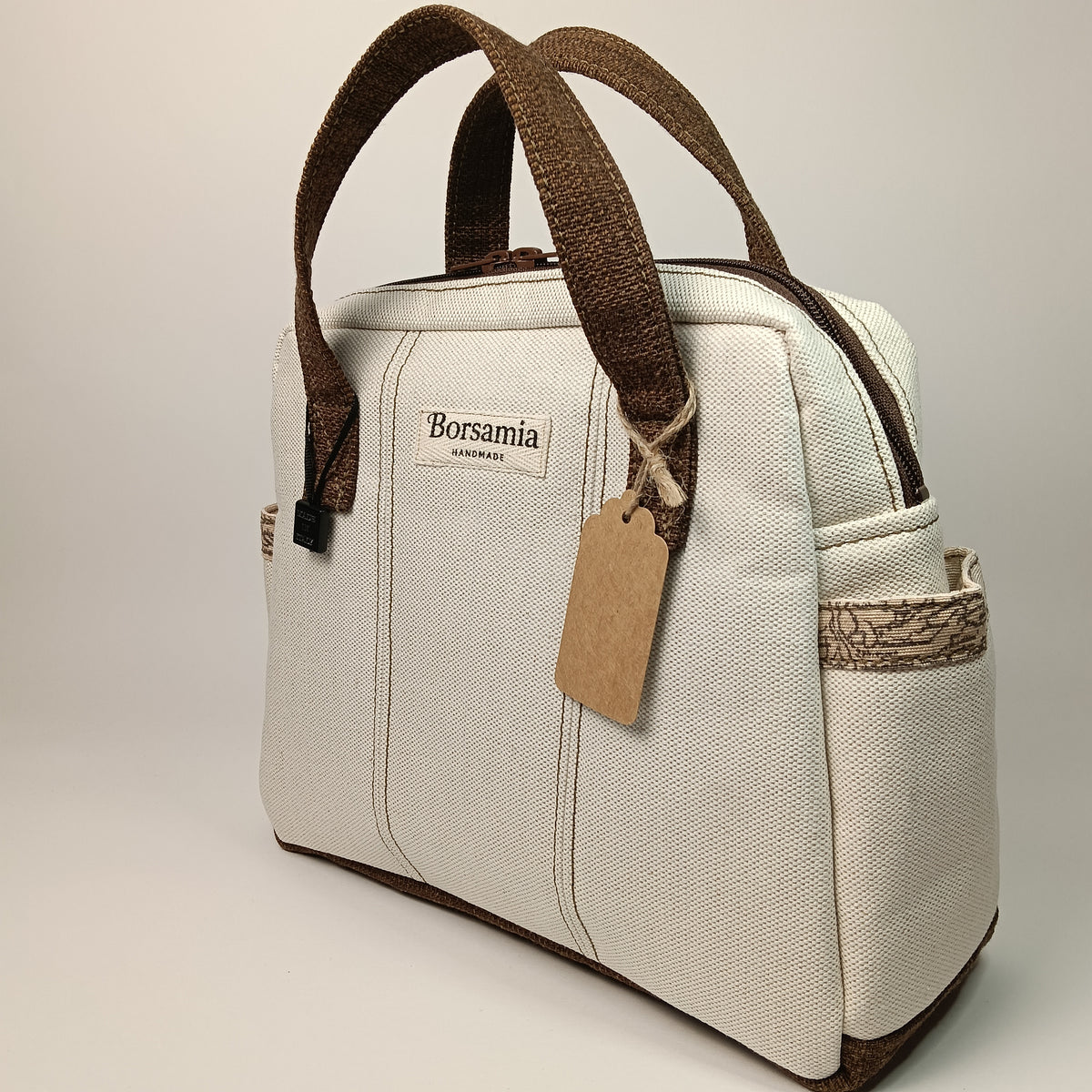 GINEVRA - Borsa in pelle sintetica e tessuto fatta a mano - Prodotto artigianale