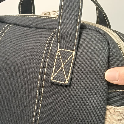 GINEVRA - Borsa a Mano in Canvas Nero con Fodera Mappa Vintage - Prodotto artigianale