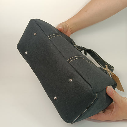 GINEVRA - Borsa a Mano in Canvas Nero con Fodera Mappa Vintage - Prodotto artigianale