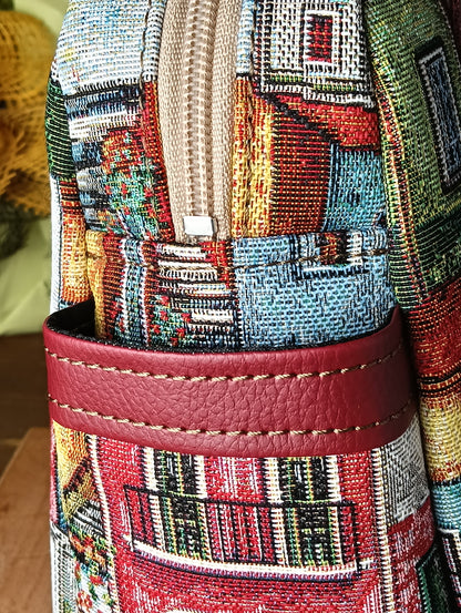 GINEVRA - Borsa in pelle sintetica e tessuto fatta a mano - Prodotto artigianale