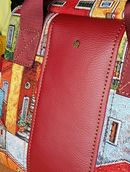 GINEVRA - Borsa in pelle sintetica e tessuto fatta a mano - Prodotto artigianale