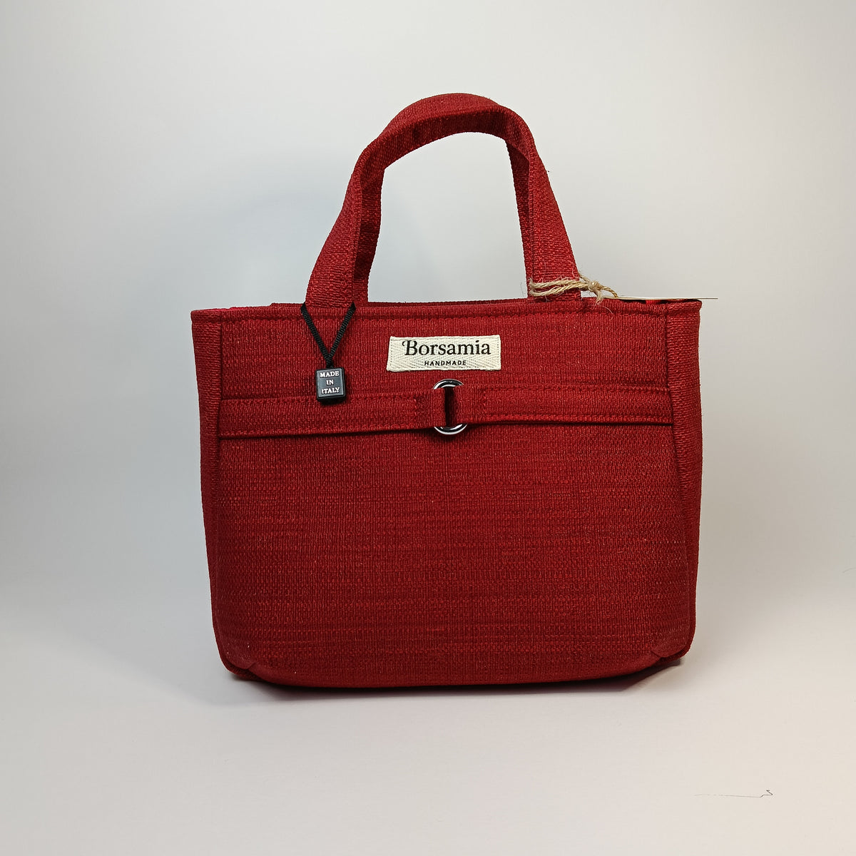IRIS - Borsa tote bag fatta a mano con tessuto jacquard colore rosso - Prodotto artigianale