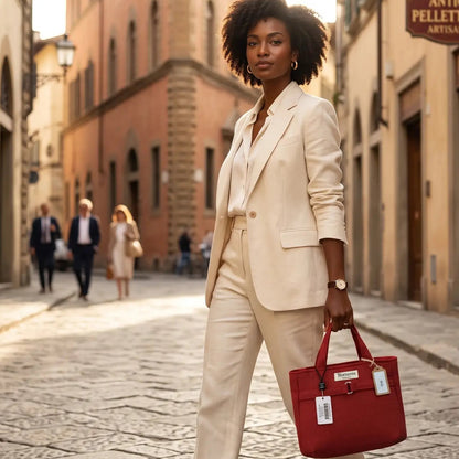 IRIS - Borsa tote bag fatta a mano con tessuto jacquard colore rosso - Prodotto artigianale